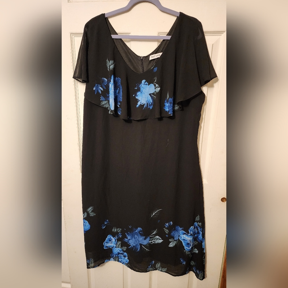 Grace Karin Black Dress with Blue Floral Accents